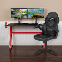 Flash Furniture BLN-X10RSG1030-BK-GG Red Gaming Desk and Black Racing Chair Set with Cup Holder and Headphone Hook